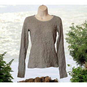 J Jill Blouse Long Sleeve Moss Green Top Pucker Popcorn Texture Stretch XS